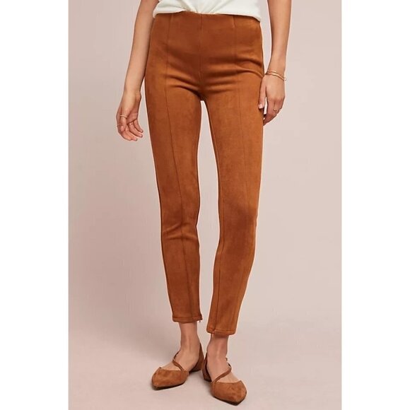 Anthropologie Brown Faux Suede Skinny Leggings 30 - Picture 1 of 5
